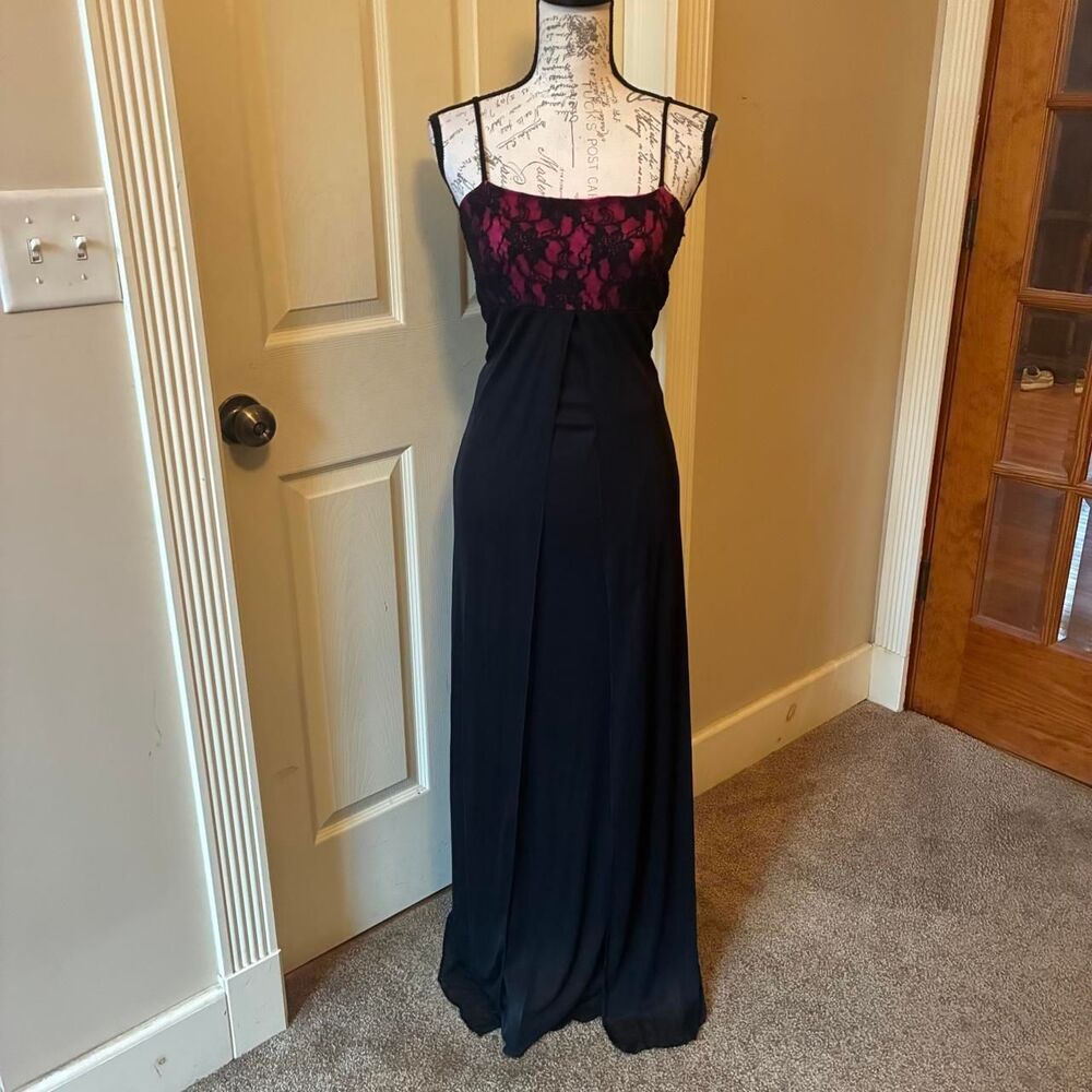 90s Vtg Vampy Goth Pink & Black Mesh Formal Dress